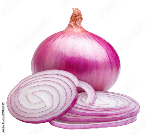 Fresh red onion with sliced layers, perfect for culinary use and adding flavor to various dishes.