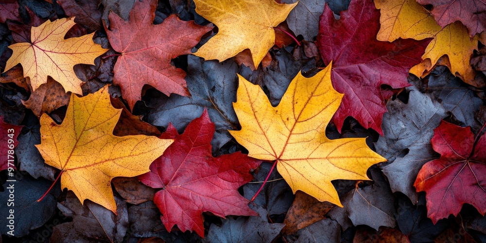 Vibrant autumn leaves scattered across a natural background Vibrant autumn leaves scattered across a natural background
