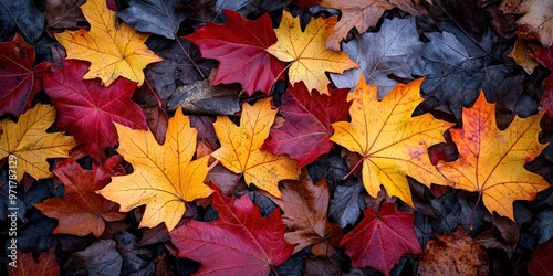 Vibrant autumn leaves scattered across a natural background