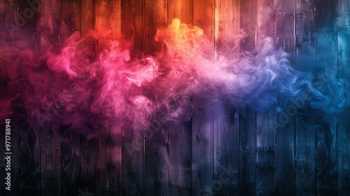 Colorful Smoke Over Wooden Background Texture