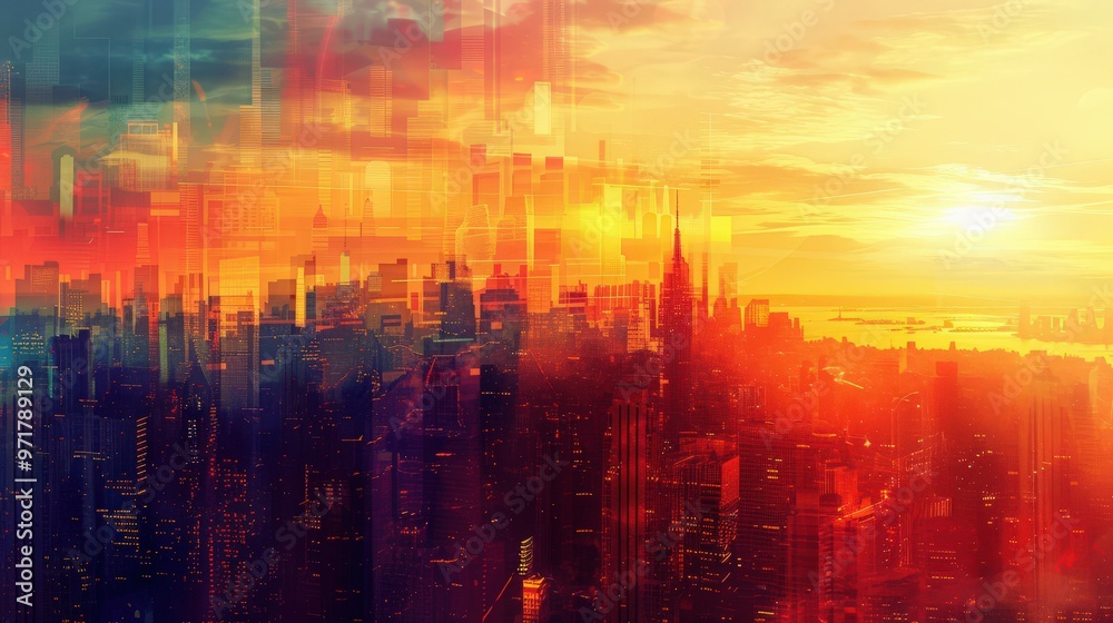 Cityscape Sunset, Urban Skyline, Architecture Background Cityscape Sunset, Urban Skyline, Architecture Background