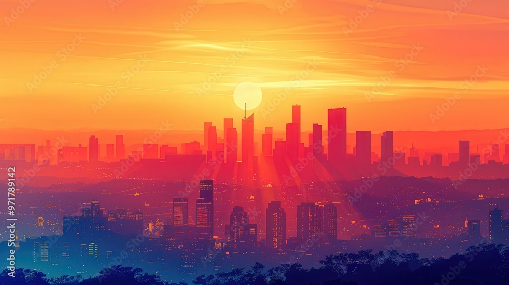 Cityscape Silhouette Sunset Illustration Cityscape Silhouette Sunset Illustration