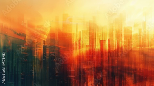 Abstract Cityscape Sunset Digital Art Background