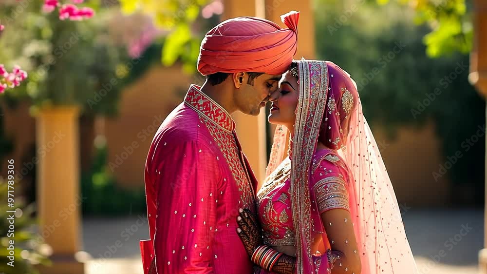 Indian Couple in Traditional Wedding Attire Celebrating Love Outdoors ...