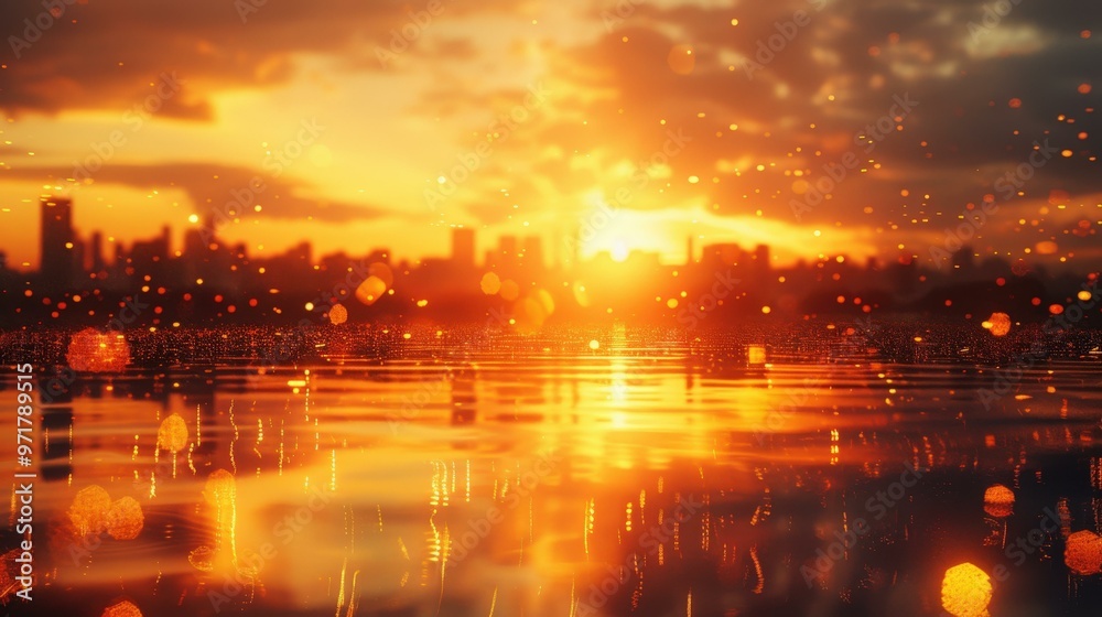 Golden Sunset Cityscape Reflection Abstract Background Golden Sunset Cityscape Reflection Abstract Background