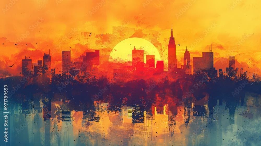 Cityscape Sunset Abstract Art Painting Cityscape Sunset Abstract Art Painting