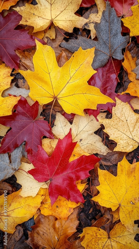 Vibrant autumn leaves scattered across a natural background Vibrant autumn leaves scattered across a natural background