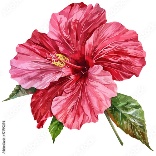 Watercolor painting of Hibiscus flower, isolated on a white background, and Hibiscus vector