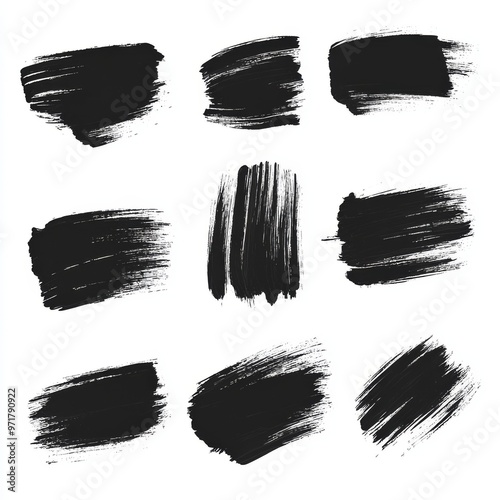 Four bold black brush strokes create a dynamic and expressive visual. Great for adding texture, movement, and artistic flair to any design.