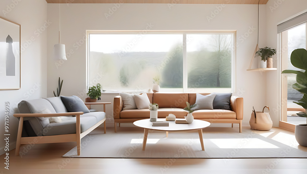 Fototapeta premium living room light wood accents simple decor natural light
