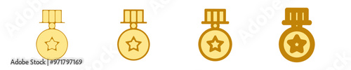 ensemble picto icones premier premiere place medaille honneur recompense vainqueur or jaune