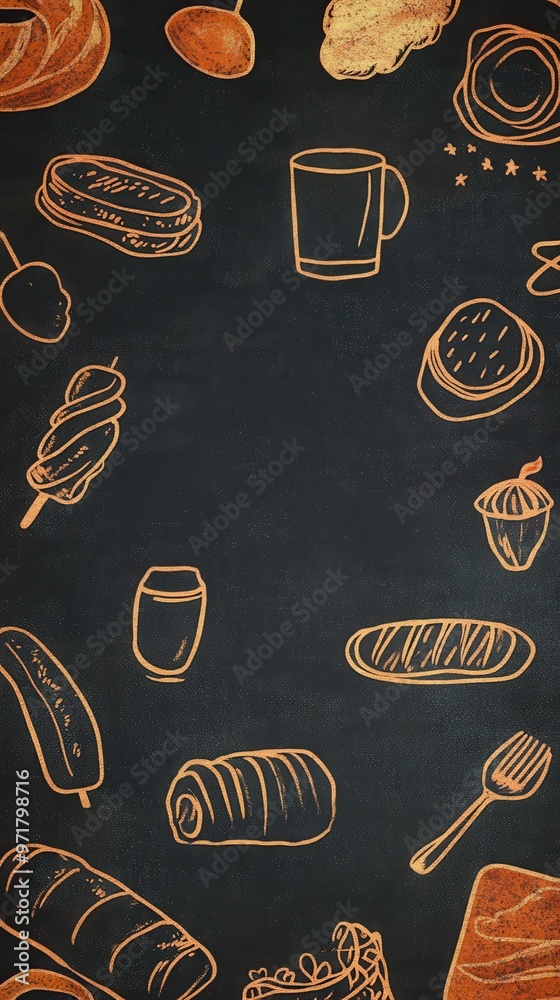 A rustic business card showcases a chalkboard background adorned with hand-drawn food icons, inviting warmth and charm
