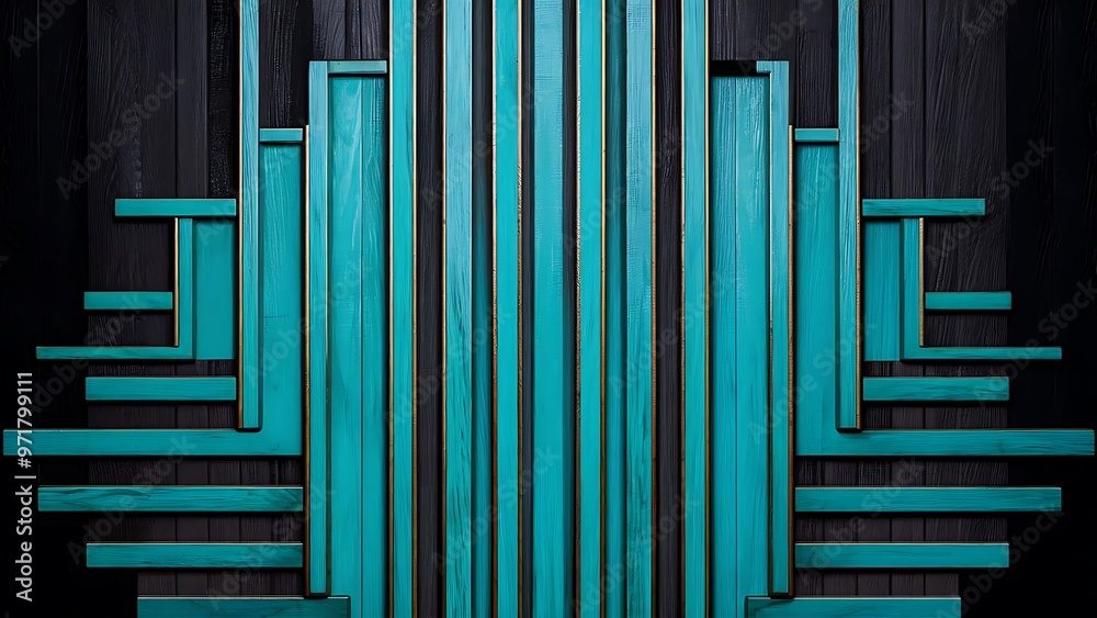 Turquoise striped wooden background on black Turquoise striped wooden background on black