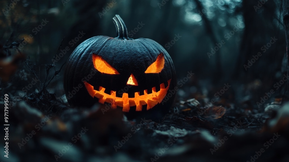 Naklejka premium Spooky Jack-o'-Lantern in the Forest