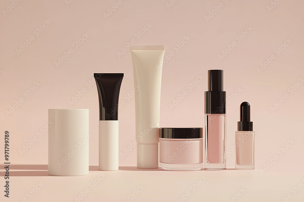 set of cosmetic products on a pink background. generativa IA set of cosmetic products on a pink background. generativa IA