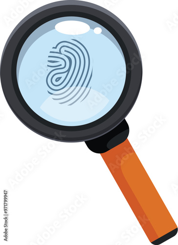 Magnifying glass showing a fingerprint under it, a concept for crime investigation and forensic science