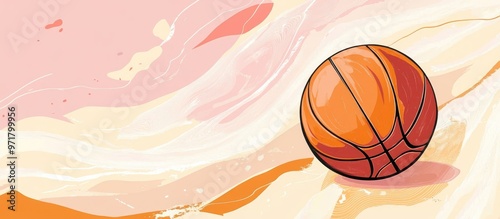 Pastel colored line art illustration of a basketball in a minimalist style