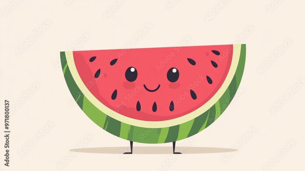 Adorable Watermelon Character in Flat Design This delightful watermelon showcases a charming flat aesthetic adding a playful and refreshing element to your summer themed projects Adorable Watermelon Character in Flat Design This delightful watermelon showcases a charming flat aesthetic adding a playful and refreshing element to your summer themed projects