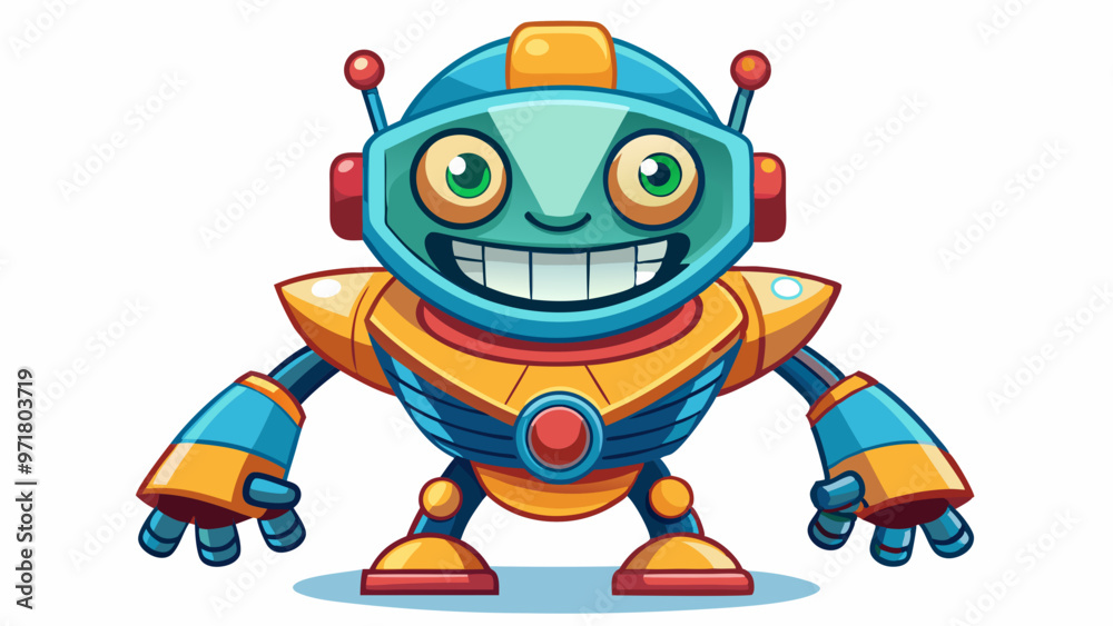 cartoon strong robot character, full length front view cartoon strong robot character, full length front view