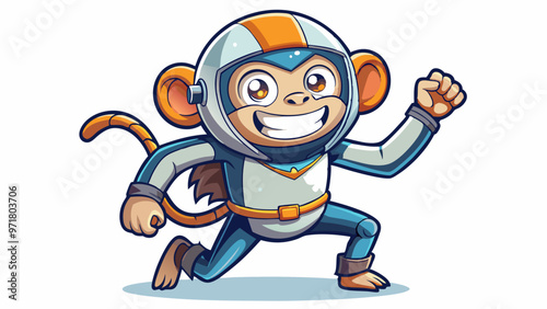 cartoon character monkey in astronaft suit, cheerful and satisfied