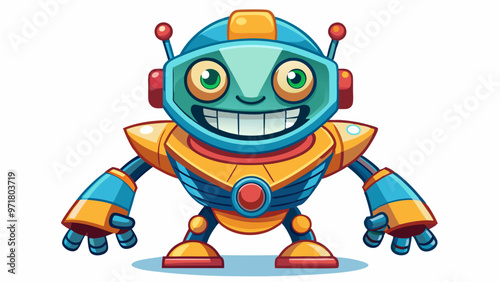 cartoon strong robot character, full length front view