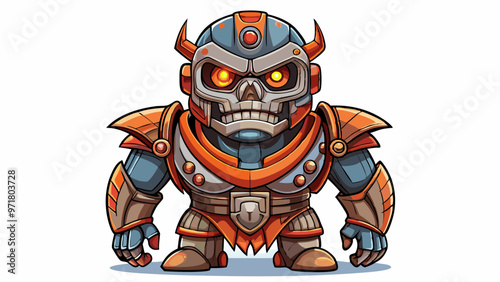 character of evil cartoon robot terminator warrior, full length front view
