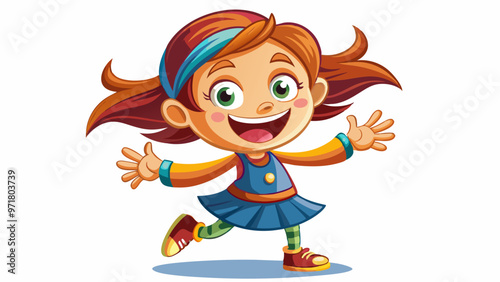 Cartoon character girl, joyful and cheerful, full length front view,