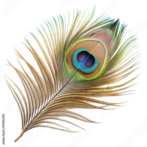 Wallpaper Mural Single peacock feather closeup Isolated on transparent background. Torontodigital.ca