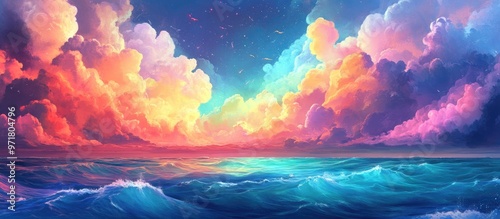 A vibrant and imaginative surreal seascape with dynamic ocean colors