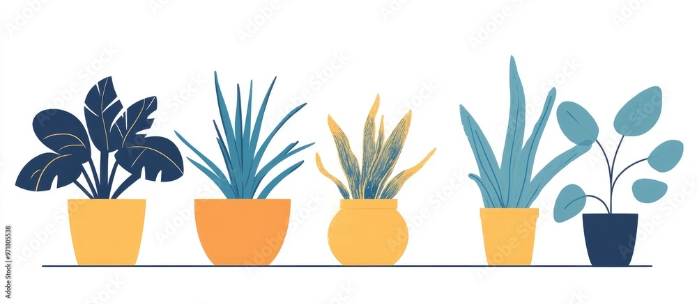 Beautiful Indoor Plants In Ceramic Pots On A White Background Beautiful Indoor Plants In Ceramic Pots On A White Background
