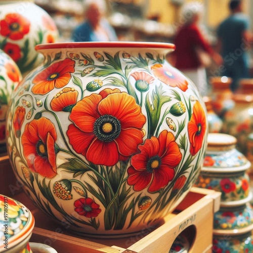 Italienische Töpferware mit einem Klatschmohn Motiv