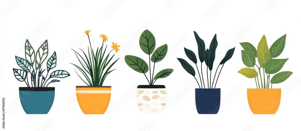Beautiful Indoor Plants In Ceramic Pots On A White Background Beautiful Indoor Plants In Ceramic Pots On A White Background