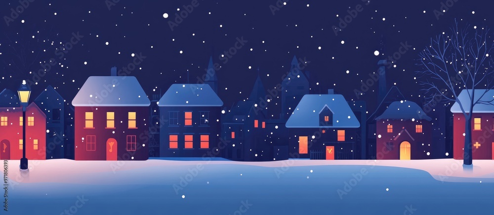 Fototapeta premium Beautiful Winter Night With Glowing Homes Holiday Decor
