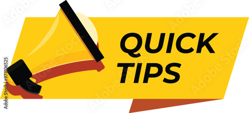 Yellow megaphone making announcement about quick tips on banner