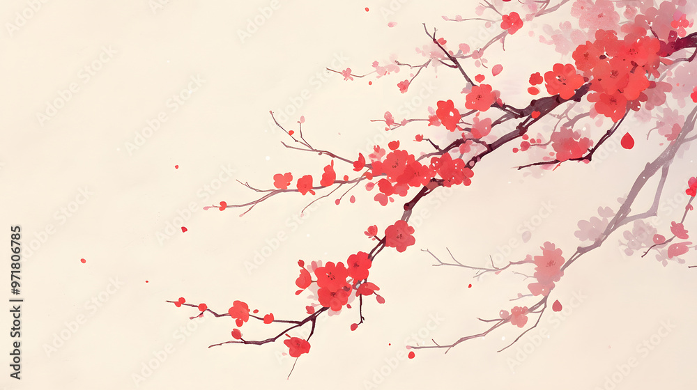 Fototapeta premium Winter red plum illustration