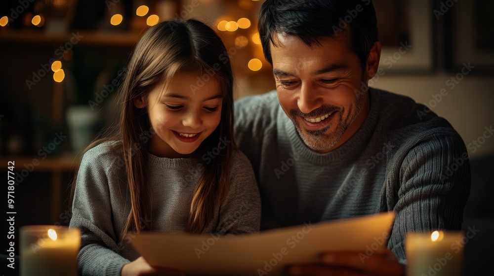 A father and daughter sit together in a warmly lit room, sharing a joyful moment, surrounded by the soft glow of candlelight. Both are smiling in an intimate setting. A father and daughter sit together in a warmly lit room, sharing a joyful moment, surrounded by the soft glow of candlelight. Both are smiling in an intimate setting.