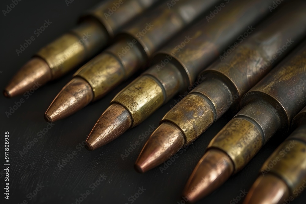 Bullet ammunition displayed against a dark background for emphasis and visual impact Bullet ammunition displayed against a dark background for emphasis and visual impact