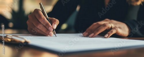 Obraz na płótnie Legal authority signing a document during a session, emphasizing the finality of legal decisions, Legal authority session, legal documentation w salonie