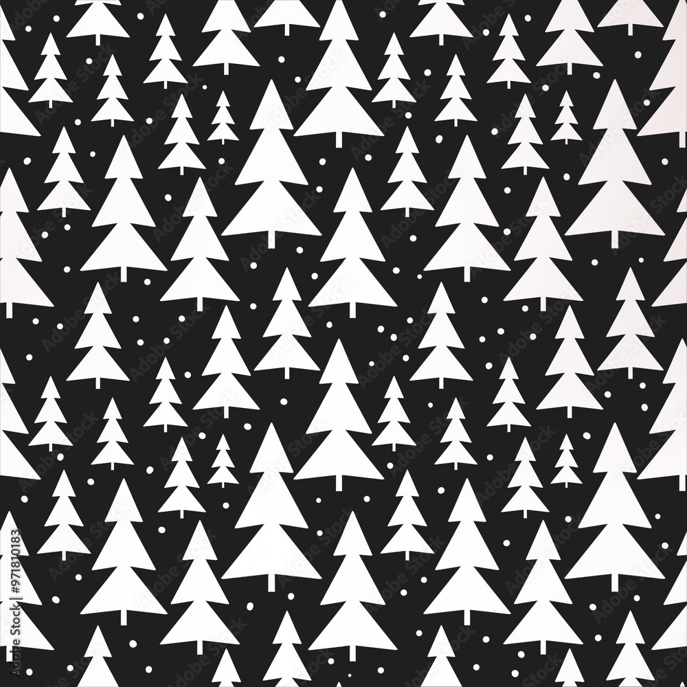 Fototapeta premium seamless black and white geometric pattern with spruce trees