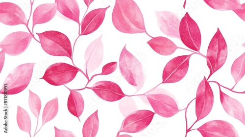 Seamless trendy pattern of watercolor pink twigs and leaves Suitable for fabric and wallpaper design