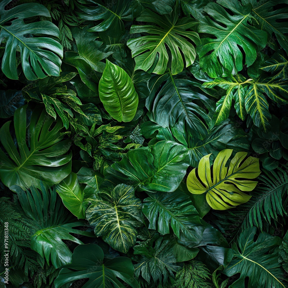 Fototapeta premium Dense Tropical Leaves with Dark and Moody Lighting