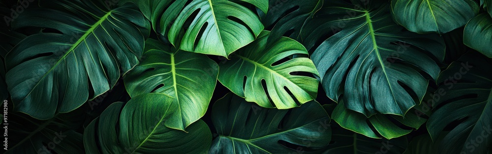 Obraz premium Dense Tropical Leaves with Dark and Moody Lighting