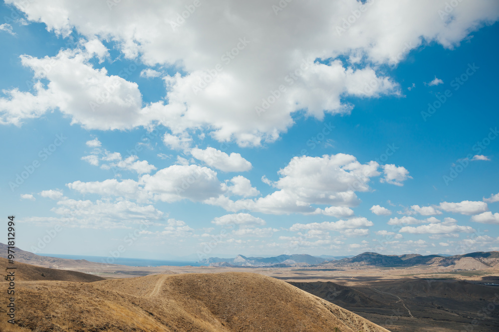 Beautiful landscape from the top of the mountain view of the blue sky and mountains and the sea Beautiful landscape from the top of the mountain view of the blue sky and mountains and the sea