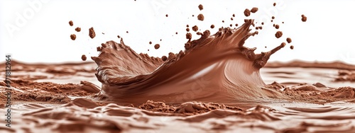 Background chocolate cocoa powder black splash brown food explosion fly. Chocolate isolated background white cocoa cacao dark dust milk broken bar explode texture burst sugar blast sweet piece chip.