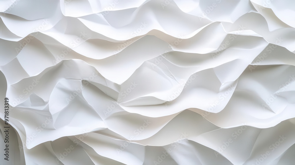 Tactile crumpled paper layered in abstract waves, delicate creases, high-resolution texture, organic background