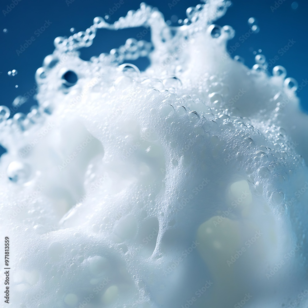 Abstract milk splash with bubbles on blue background. Concept of dairy, freshness, purity, and health Abstract milk splash with bubbles on blue background. Concept of dairy, freshness, purity, and health