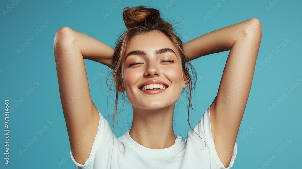 Happy self-assured woman on isolated background. Happy self-assured woman on isolated background.