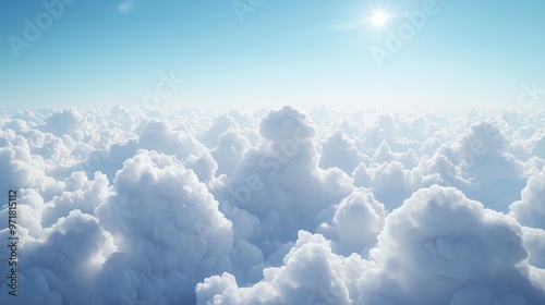 White cumulus clouds formation in blue sky.