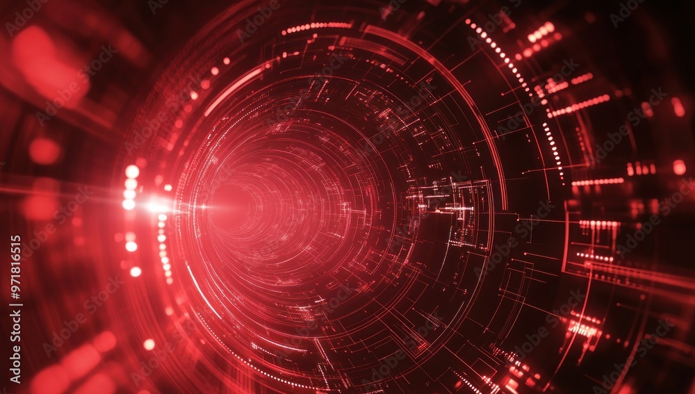 Fototapeta premium Abstract Red Digital Tunnel