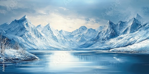 Wallpaper Mural Oil painting depicting a winter landscape featuring a serene lake view surrounded by majestic mountains Torontodigital.ca